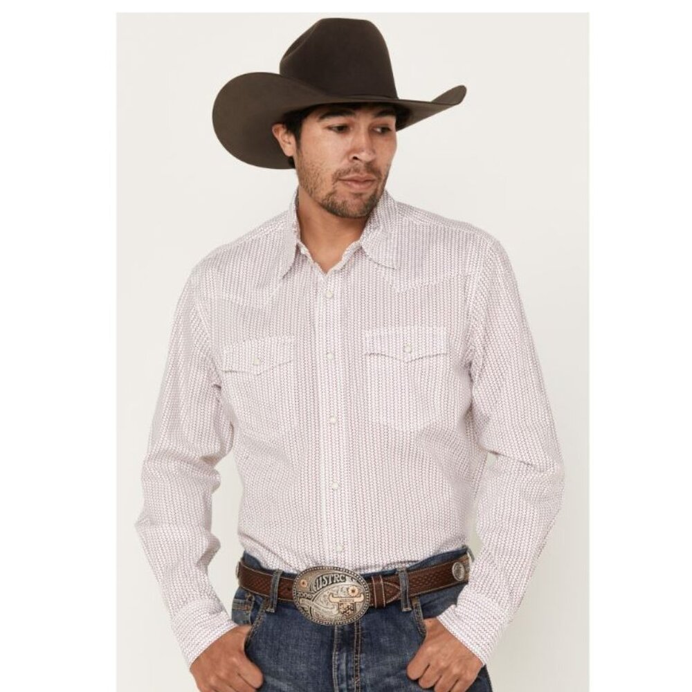 WRANGLER 20X MEN'S GEO PRINT LONG SLEEVE STRETCH PEARL SNAP WESTERN SHIRT